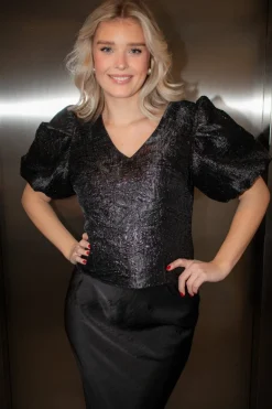 Camia Metallic Brocade Blouse Black