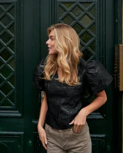 Camia Metallic Brocade Blouse Black