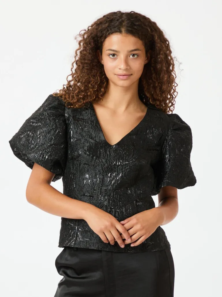 Camia Metallic Brocade Blouse Black