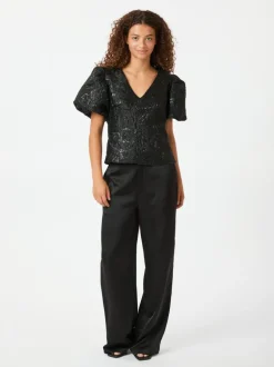 Camia Metallic Brocade Blouse Black