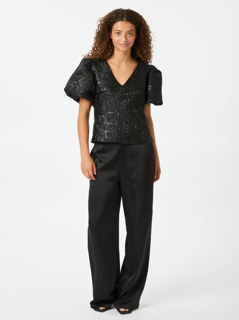 Camia Metallic Brocade Blouse Black