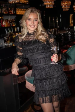 Carmine Frill Lace Mini Dress Black