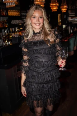 Carmine Frill Lace Mini Dress Black