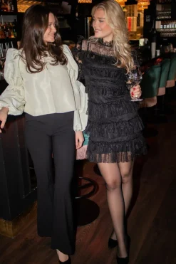 Carmine Frill Lace Mini Dress Black