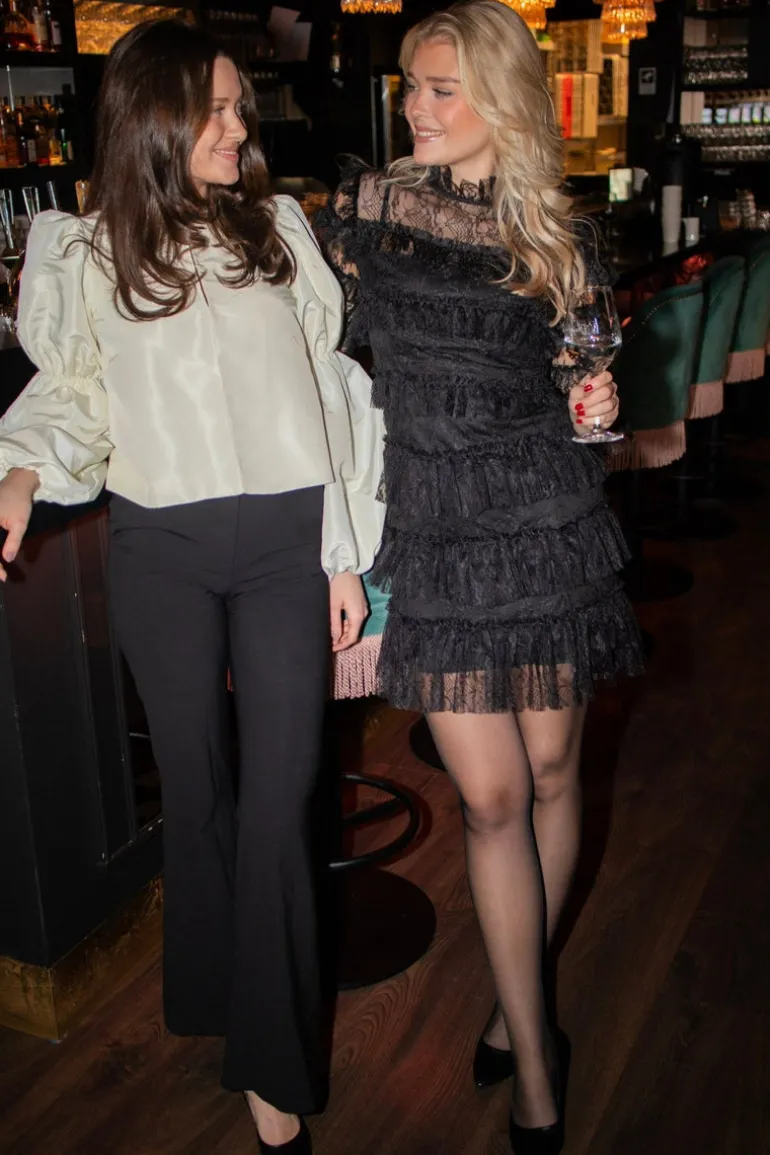 Carmine Frill Lace Mini Dress Black