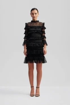 Carmine Frill Lace Mini Dress Black