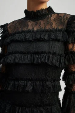 Carmine Frill Lace Mini Dress Black