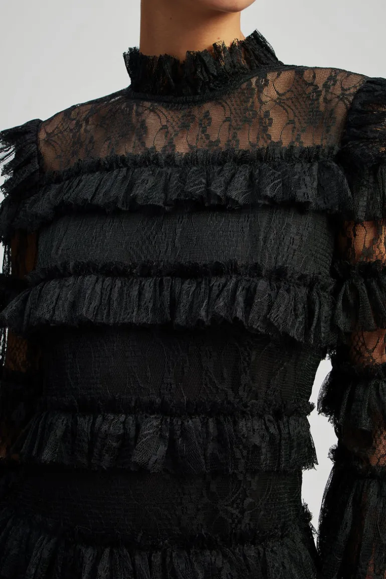 Carmine Frill Lace Mini Dress Black