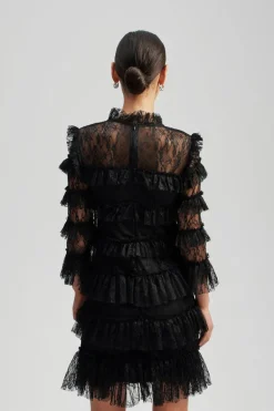Carmine Frill Lace Mini Dress Black