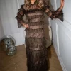 Carmine Long Sleeve Lace Maxi Dress Chocolate