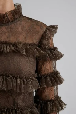 Carmine Long Sleeve Lace Maxi Dress Chocolate