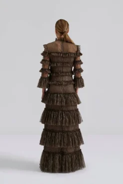 Carmine Long Sleeve Lace Maxi Dress Chocolate