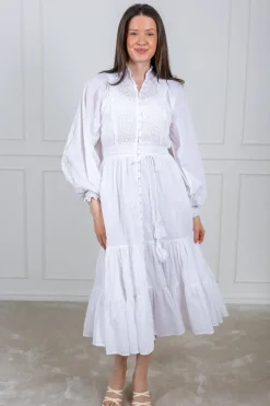 Cotton Slub Midi Dress White