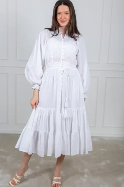 Cotton Slub Midi Dress White