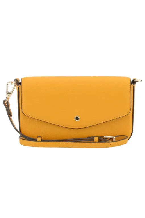 Cowhide leather clutch bag safran