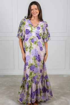 Cupro Maxi Dress Purple Flowerfield