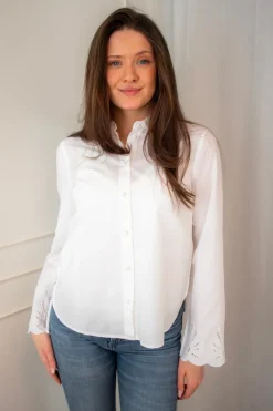Dahlia Ls Broderi Shirt Bright White
