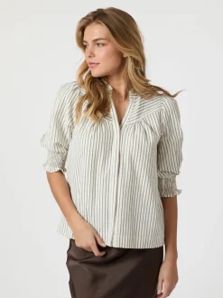 Diana Crepe Stripe Blouse Brown