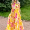Dotted Georgette Halterneck Dress Poppy