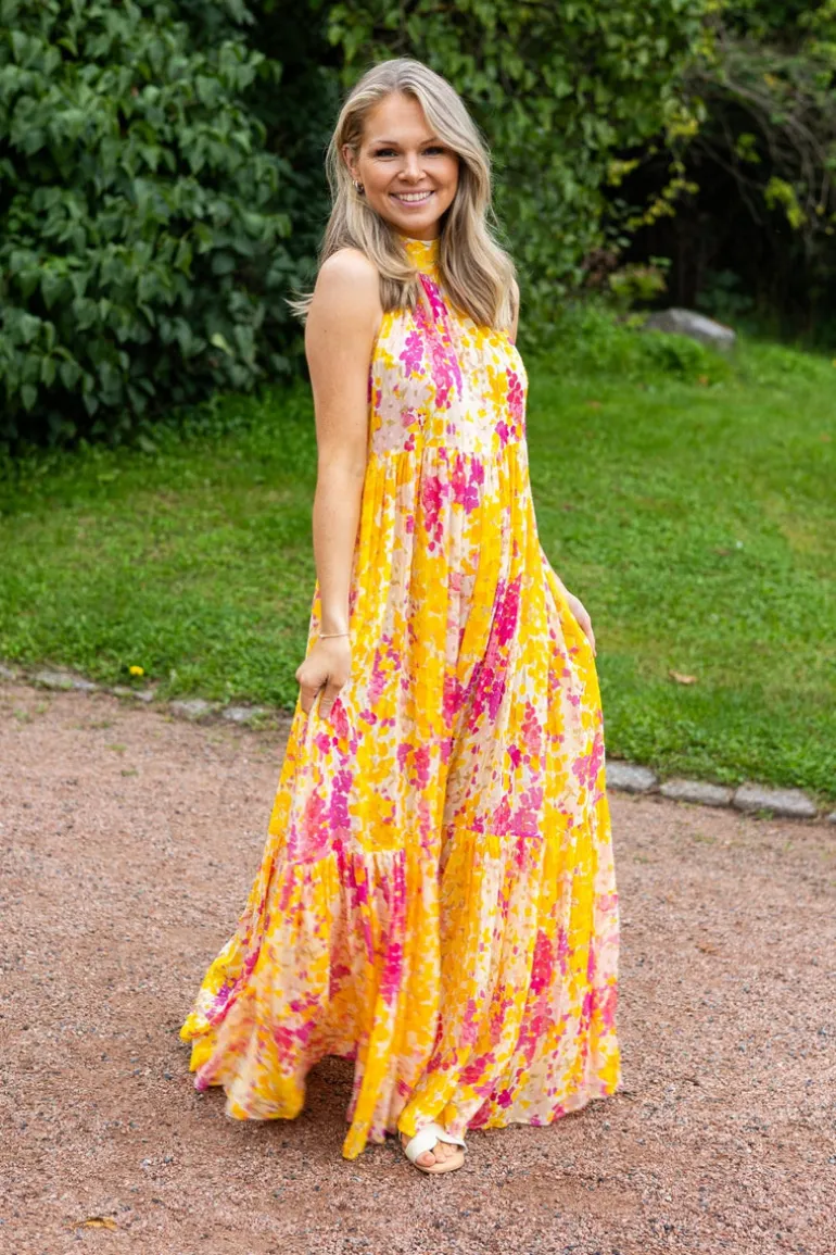Dotted Georgette Halterneck Dress Poppy