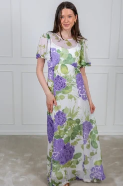 Dotted Georgette Maxi Dress Purple Flowerfield