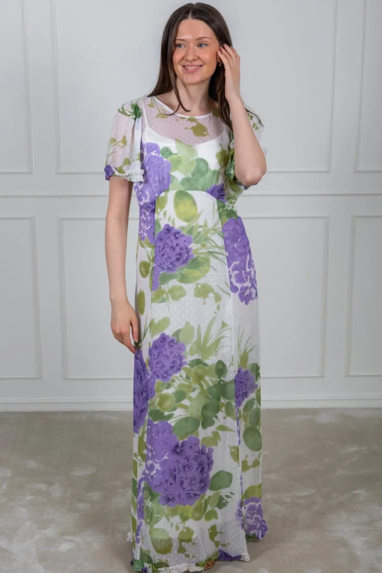 Dotted Georgette Maxi Dress Purple Flowerfield