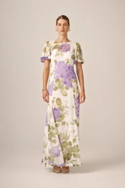 Dotted Georgette Maxi Dress Purple Flowerfield