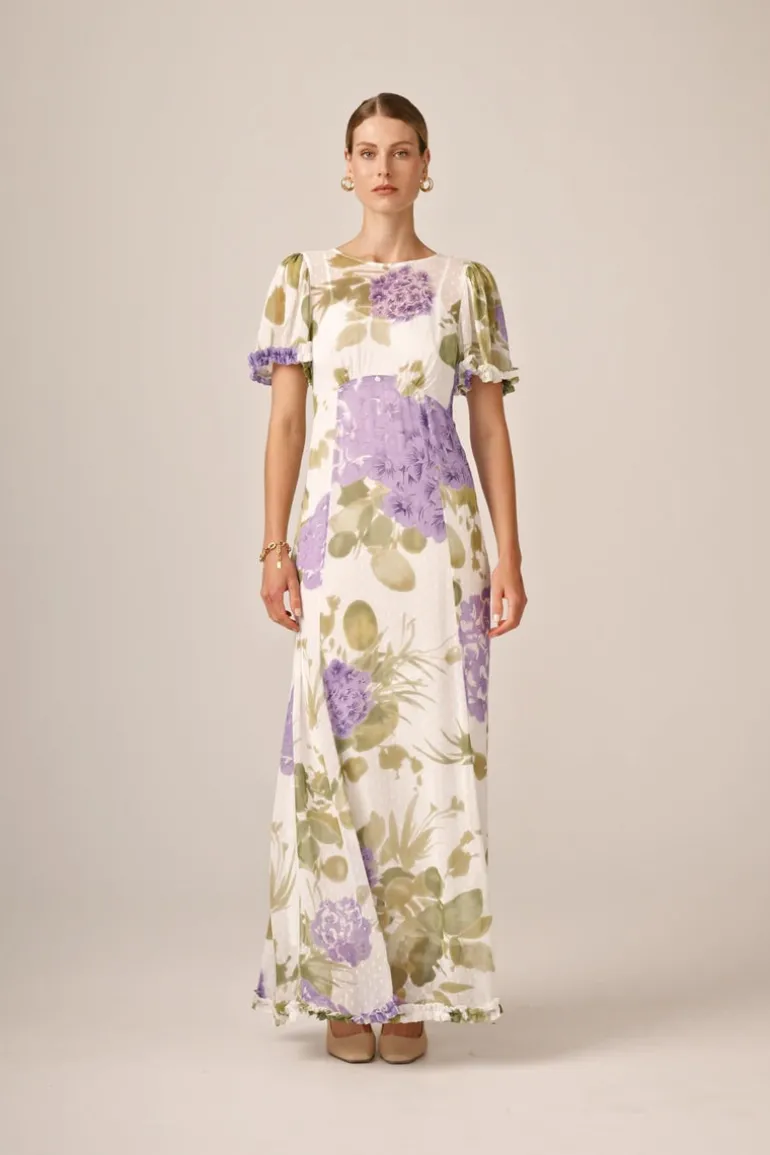 Dotted Georgette Maxi Dress Purple Flowerfield