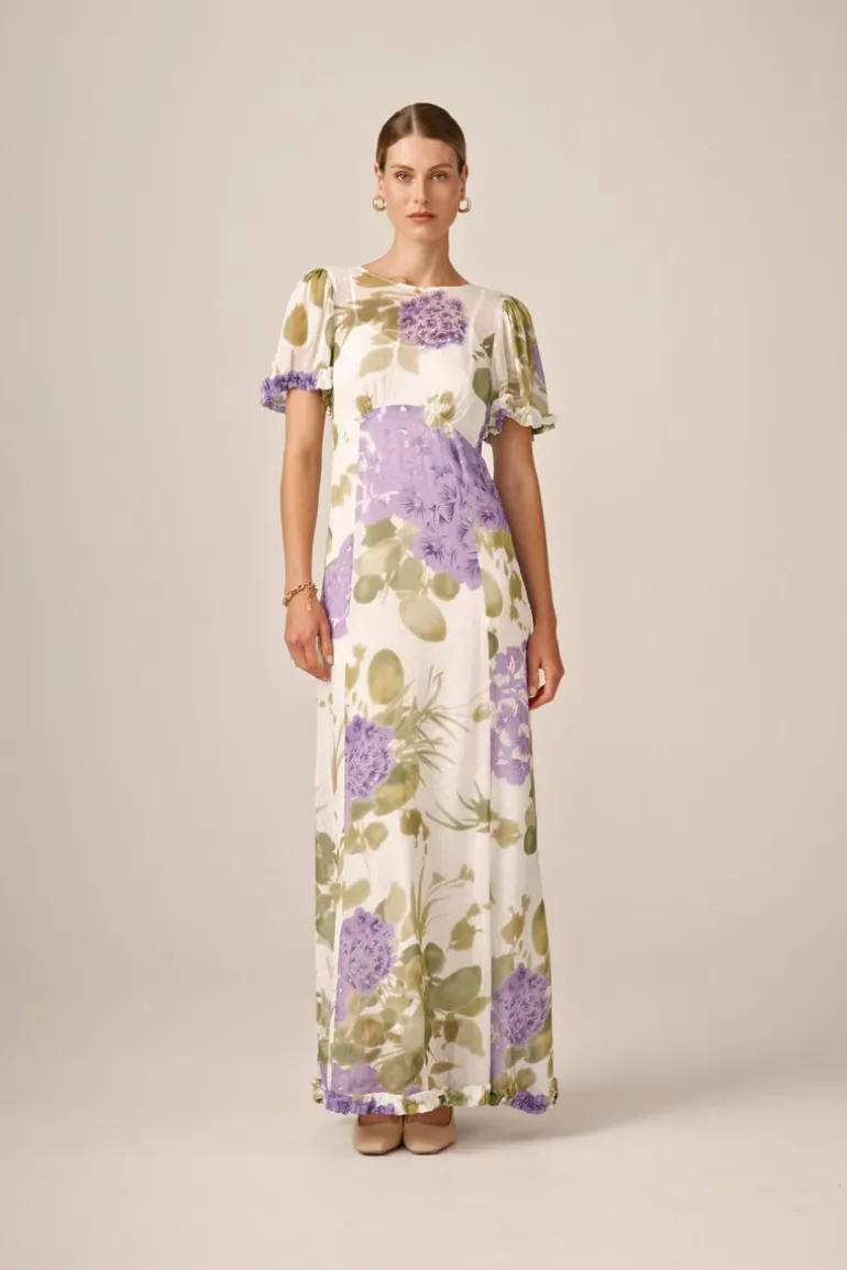 Dotted Georgette Maxi Dress Purple Flowerfield