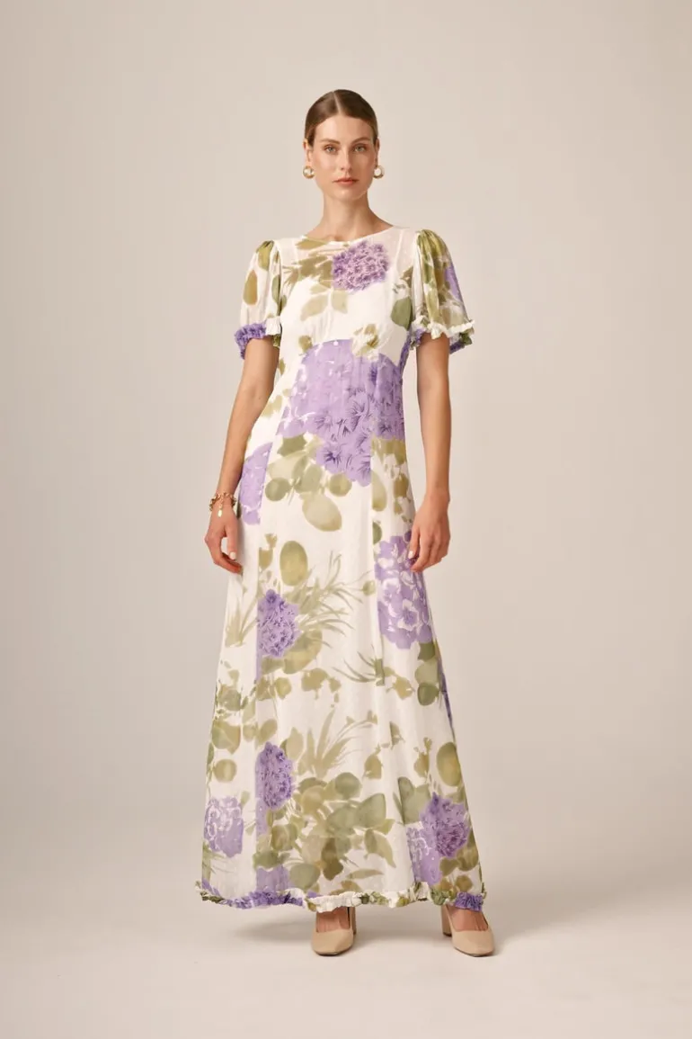 Dotted Georgette Maxi Dress Purple Flowerfield