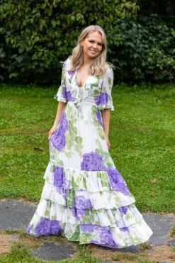 Dotted Georgette Rouching Dress Purple Flowerfield