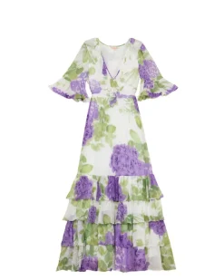 Dotted Georgette Rouching Dress Purple Flowerfield