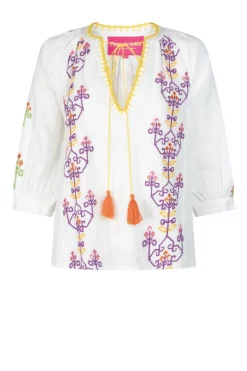 Embr Blouse White Purple