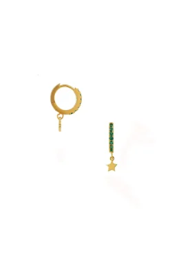 Emerald Pave Star Huggie Hoop Pale Gold