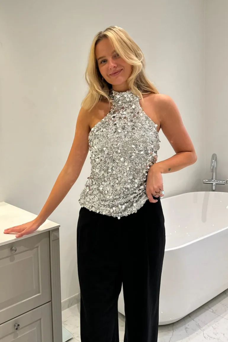 Emily Top Silver Sequin