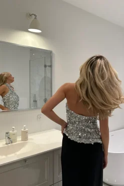 Emily Top Silver Sequin
