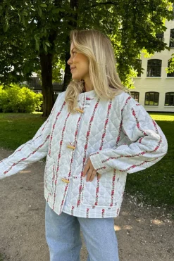 Emmaic Quilted Jacket Blue Red Flower Stripe