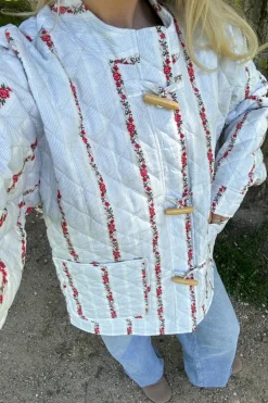 Emmaic Quilted Jacket Blue Red Flower Stripe