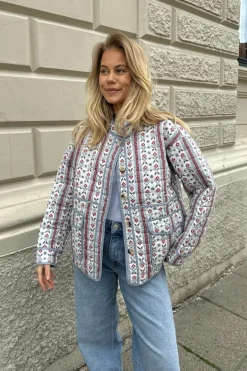 Emmyic Quilted Jacket Blue Red Print