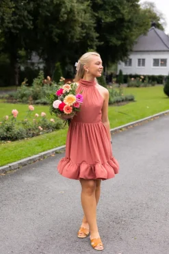 Fern Halterneck Ruffled Mini Dress Terracotta