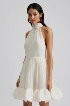 Fern Halterneck Ruffled Mini Dress White