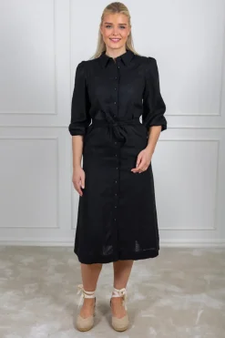 Flaxy 3/4 Linen Shirt Dress Black