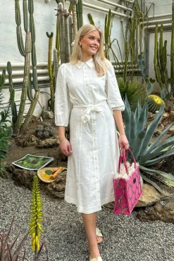 Flaxy 3/4 Linen Shirt Dress Star White