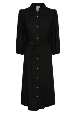Flaxy 3/4 Linen Shirt Dress Black