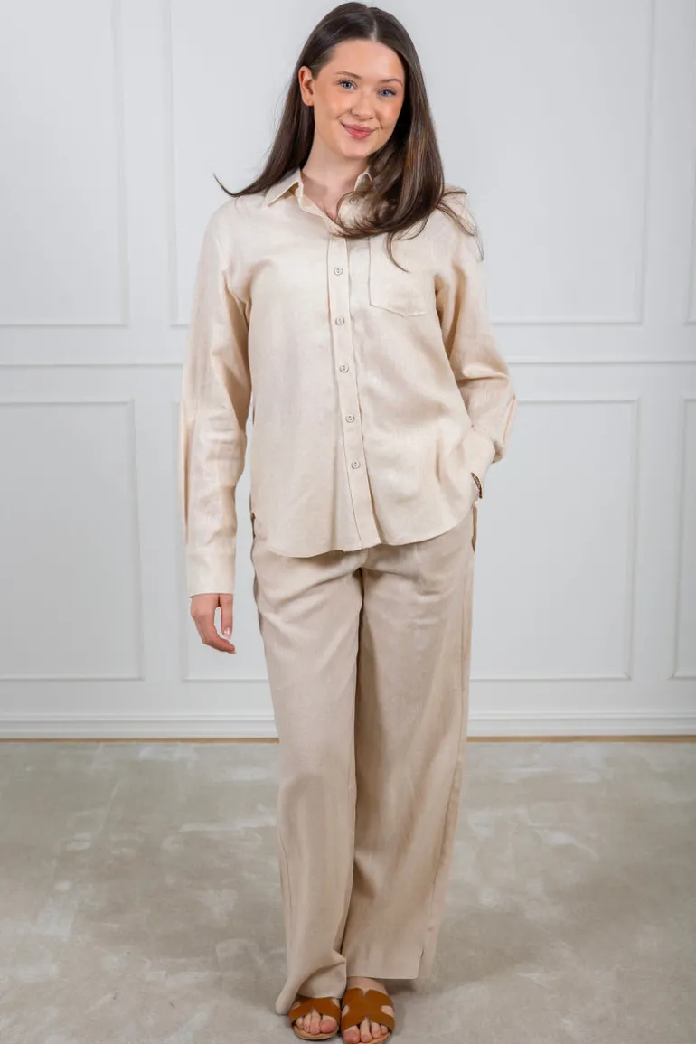 Flaxy Hw Linen Pant Birch