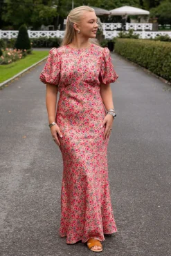 Freja Pouf Sleeve Maxi Dress Pink Ditsy