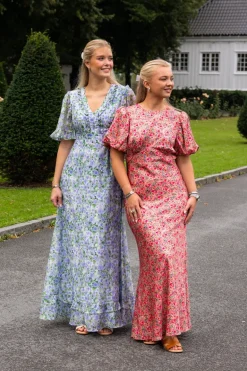 Freja Pouf Sleeve Maxi Dress Pink Ditsy
