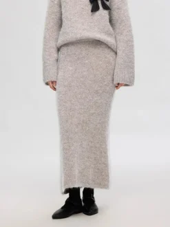 Gabella Hw Midi Knit Skirt Steel Gray Melange