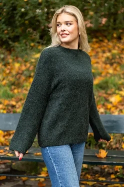 Gabella Ls Knit O-Neck Camp Scarab