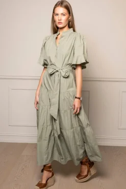 Gaia Dress Sage Poplin